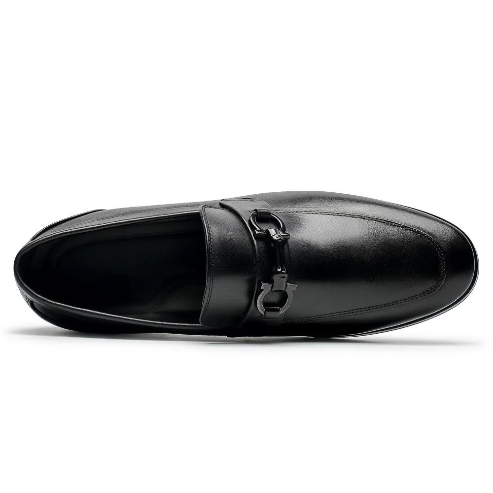 6 CM/2.36 Inches CMR CHAMARIPA Elevate Your Style with Height Increasing Black Calfskin Slip-On Loafers for Men