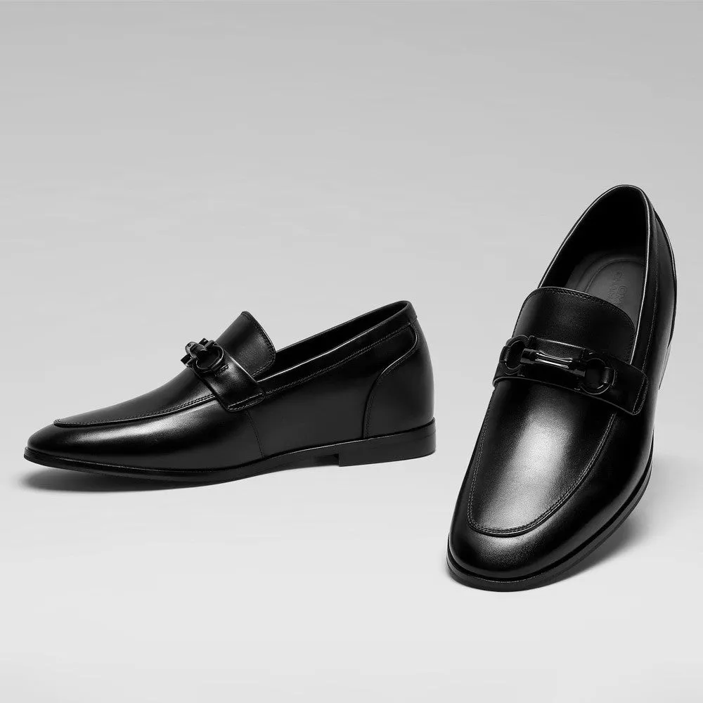 6 CM/2.36 Inches CMR CHAMARIPA Elevate Your Style with Height Increasing Black Calfskin Slip-On Loafers for Men