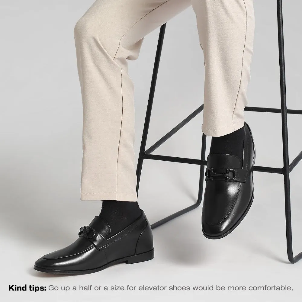 6 CM/2.36 Inches CMR CHAMARIPA Elevate Your Style with Height Increasing Black Calfskin Slip-On Loafers for Men