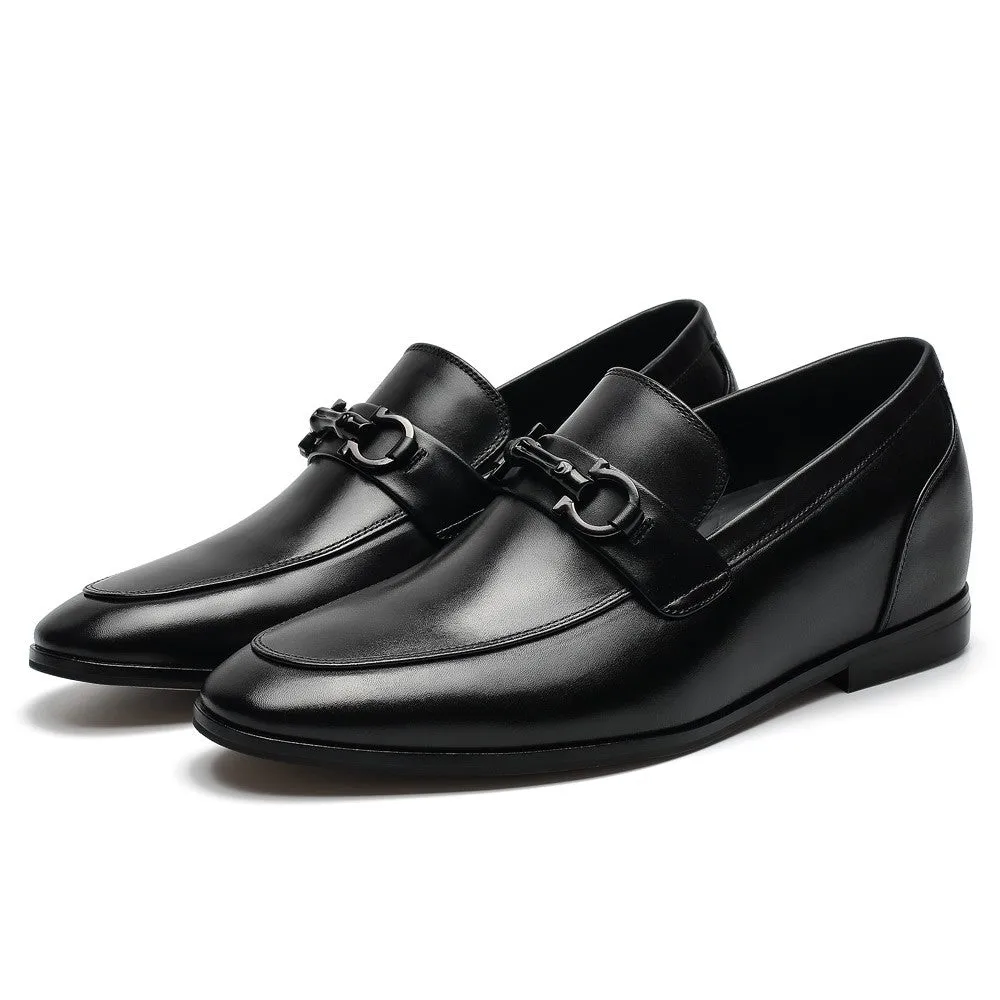 6 CM/2.36 Inches CMR CHAMARIPA Elevate Your Style with Height Increasing Black Calfskin Slip-On Loafers for Men