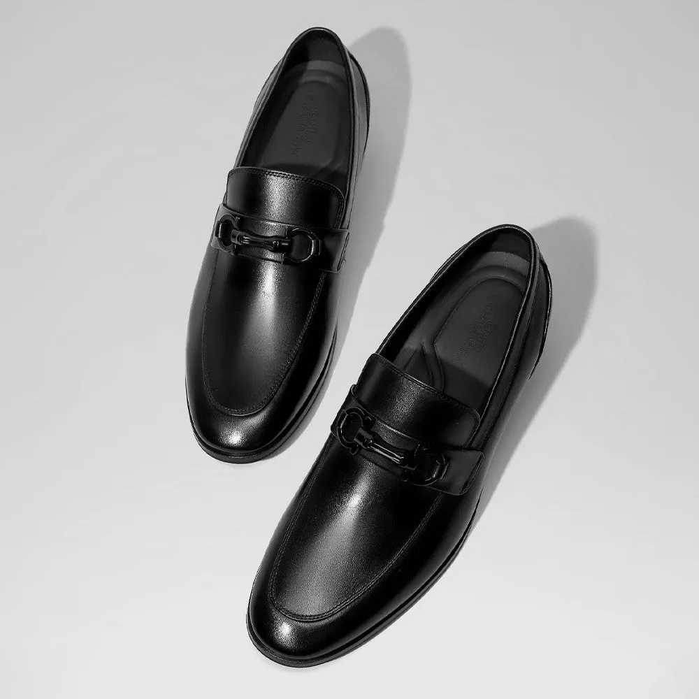 6 CM/2.36 Inches CMR CHAMARIPA Elevate Your Style with Height Increasing Black Calfskin Slip-On Loafers for Men