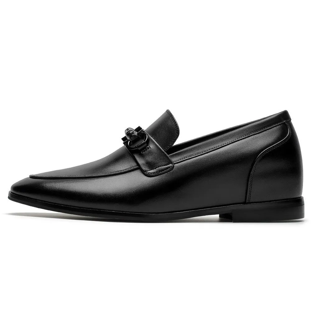 6 CM/2.36 Inches CMR CHAMARIPA Elevate Your Style with Height Increasing Black Calfskin Slip-On Loafers for Men