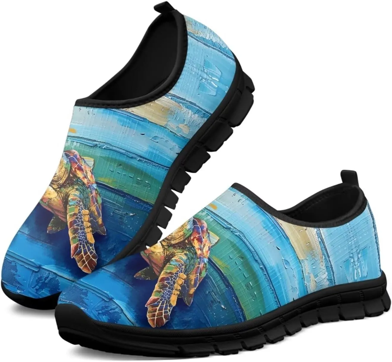 Binienty Casual Sneakers for Women Men Sea Turtle Animal Print Loafers Arch Support Low Cut Platform Loafers
