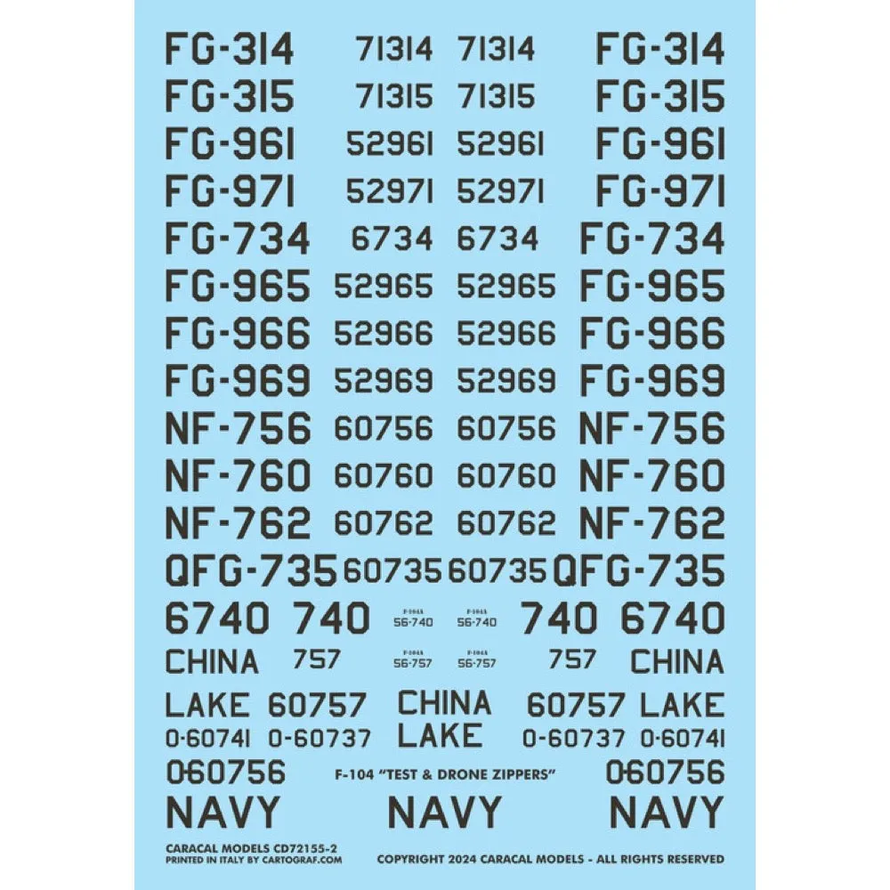 Caracal Models 72155 Lockheed F-104 F-104 Test & Drone Zippers