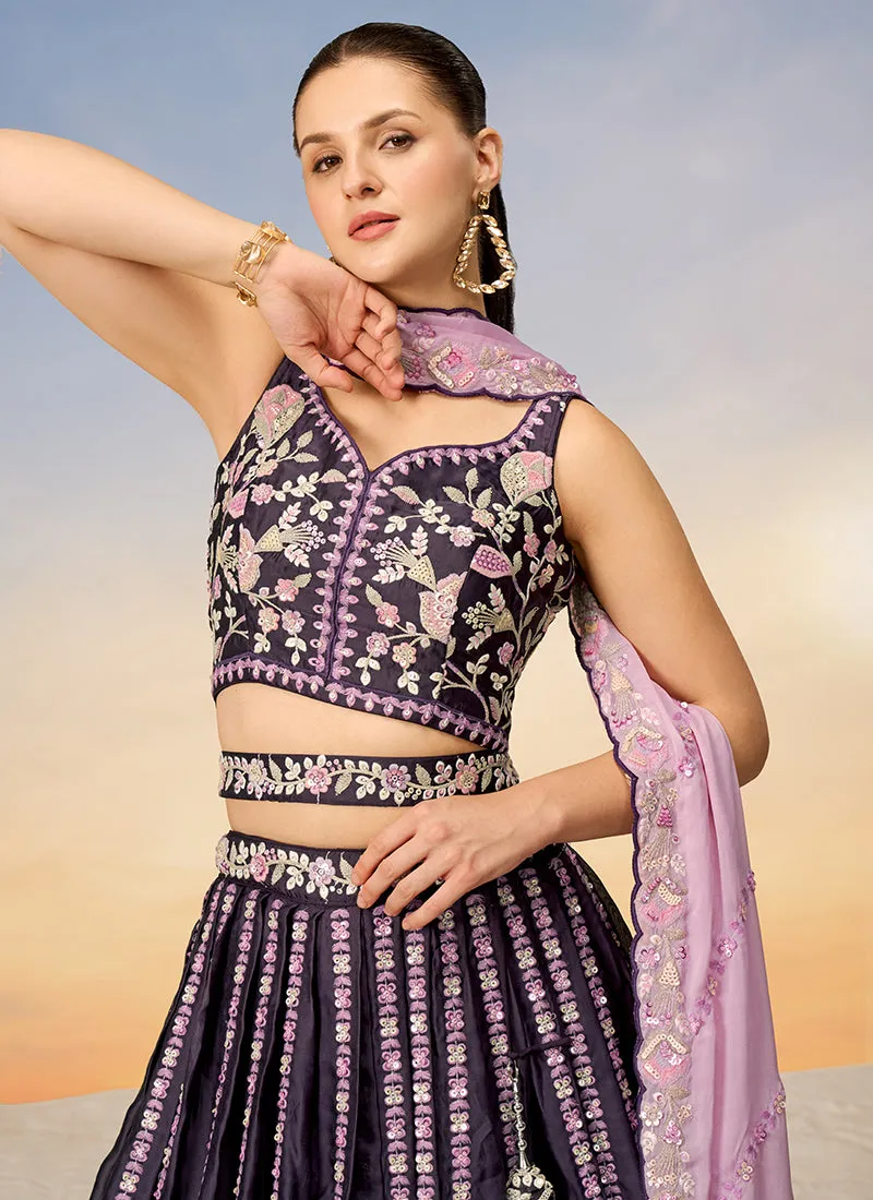 Deep Purple Embroidered Bridal Lehenga Choli