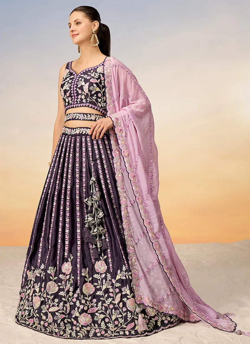 Deep Purple Embroidered Bridal Lehenga Choli
