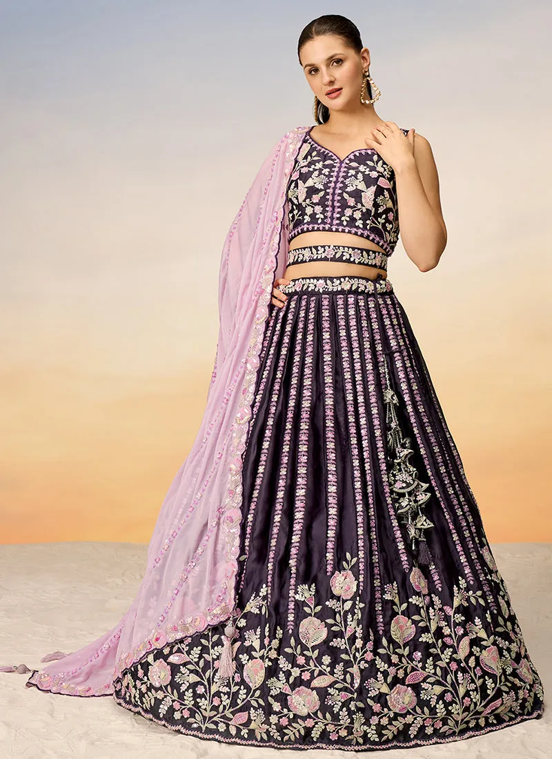 Deep Purple Embroidered Bridal Lehenga Choli