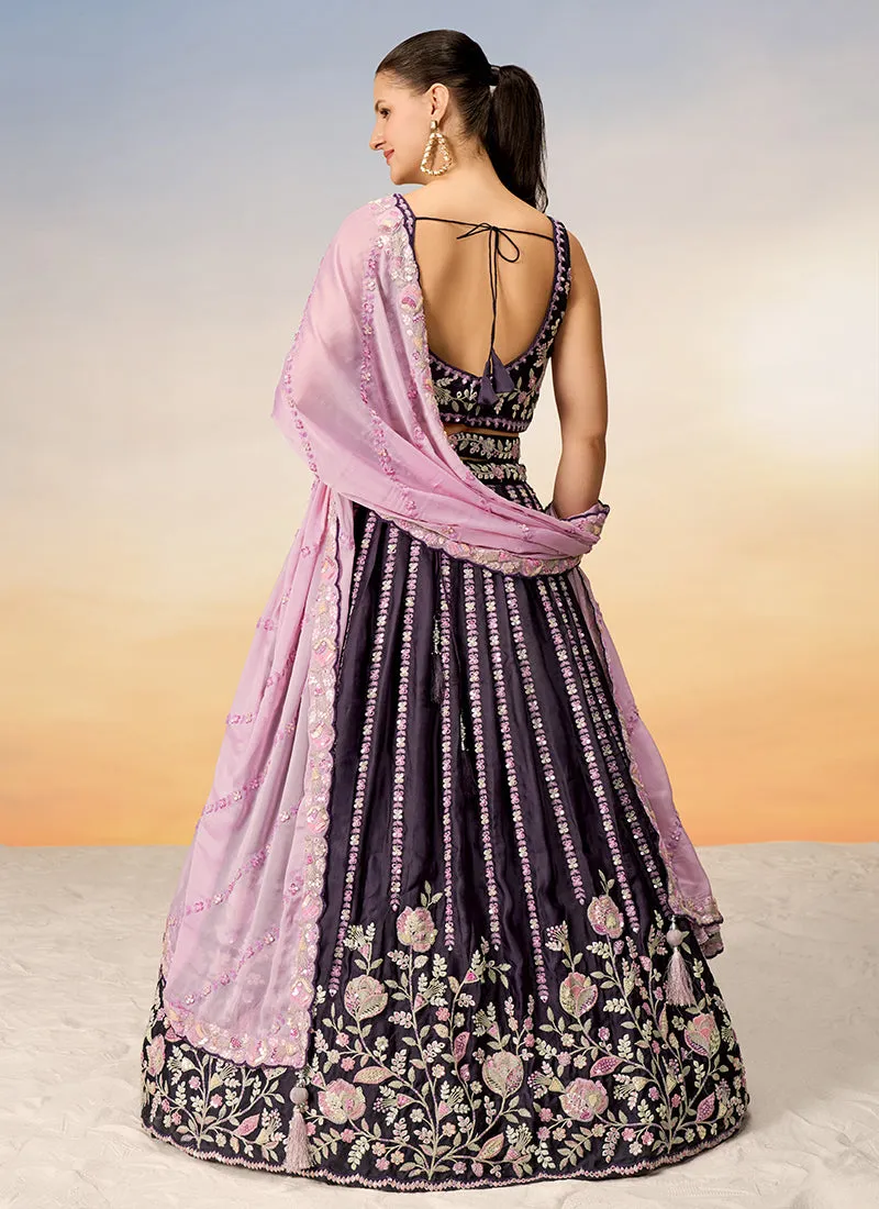 Deep Purple Embroidered Bridal Lehenga Choli
