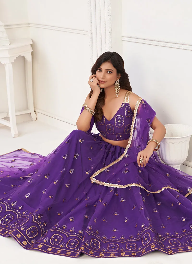 Deep Purple Traditional Embroidered Wedding Lehenga Choli