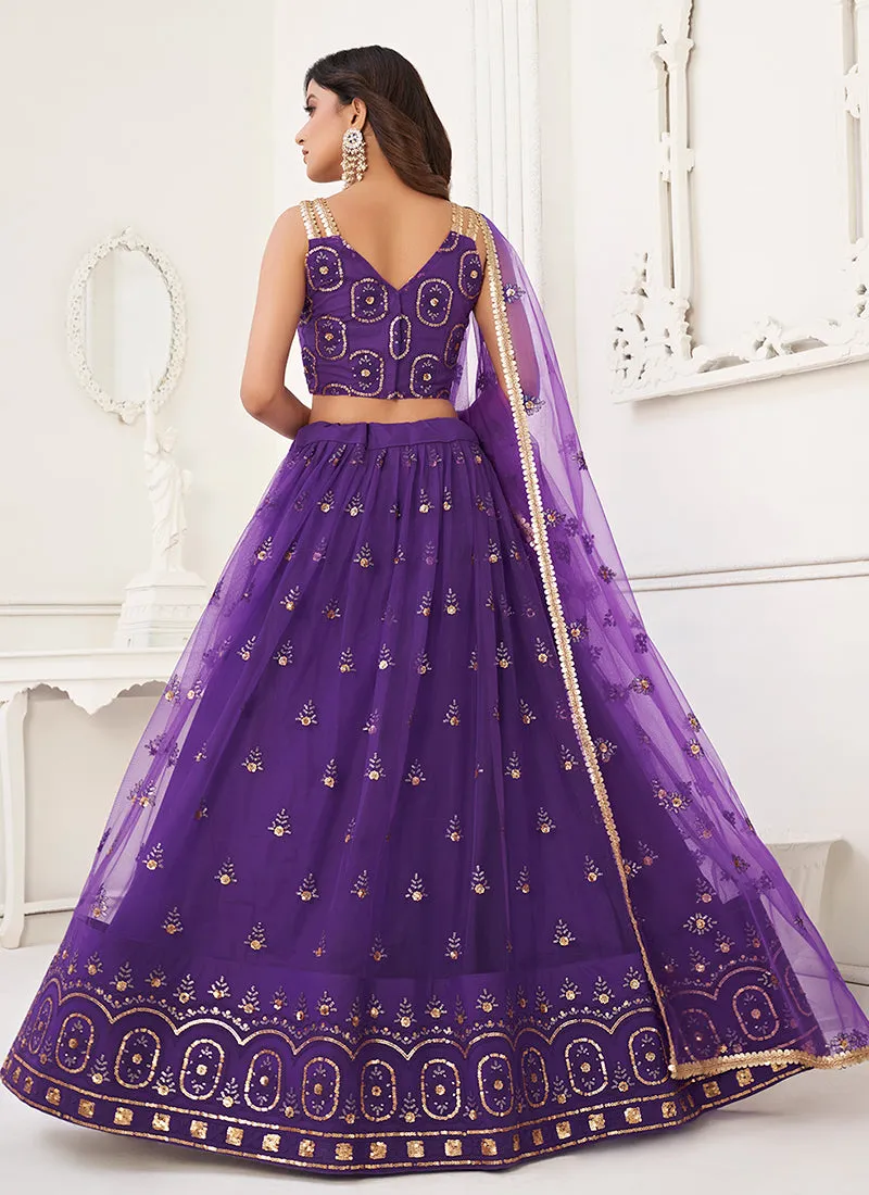 Deep Purple Traditional Embroidered Wedding Lehenga Choli