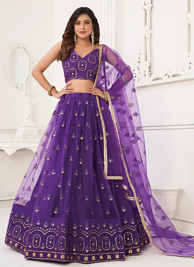 Deep Purple Traditional Embroidered Wedding Lehenga Choli