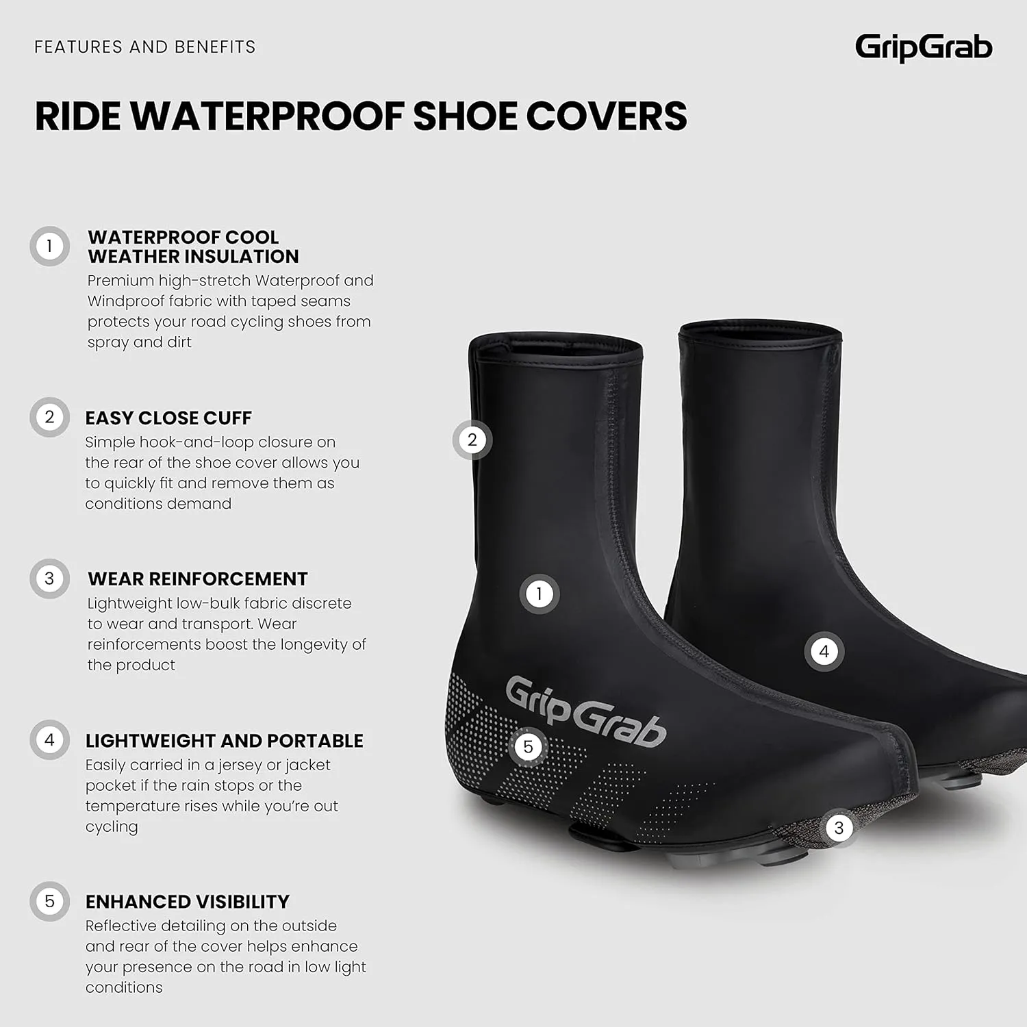 GripGrab Ride Waterproof Road Bike Cycling Overshoes Thin Windproof Adjustable Bicycle Rain Protection Shoe Covers