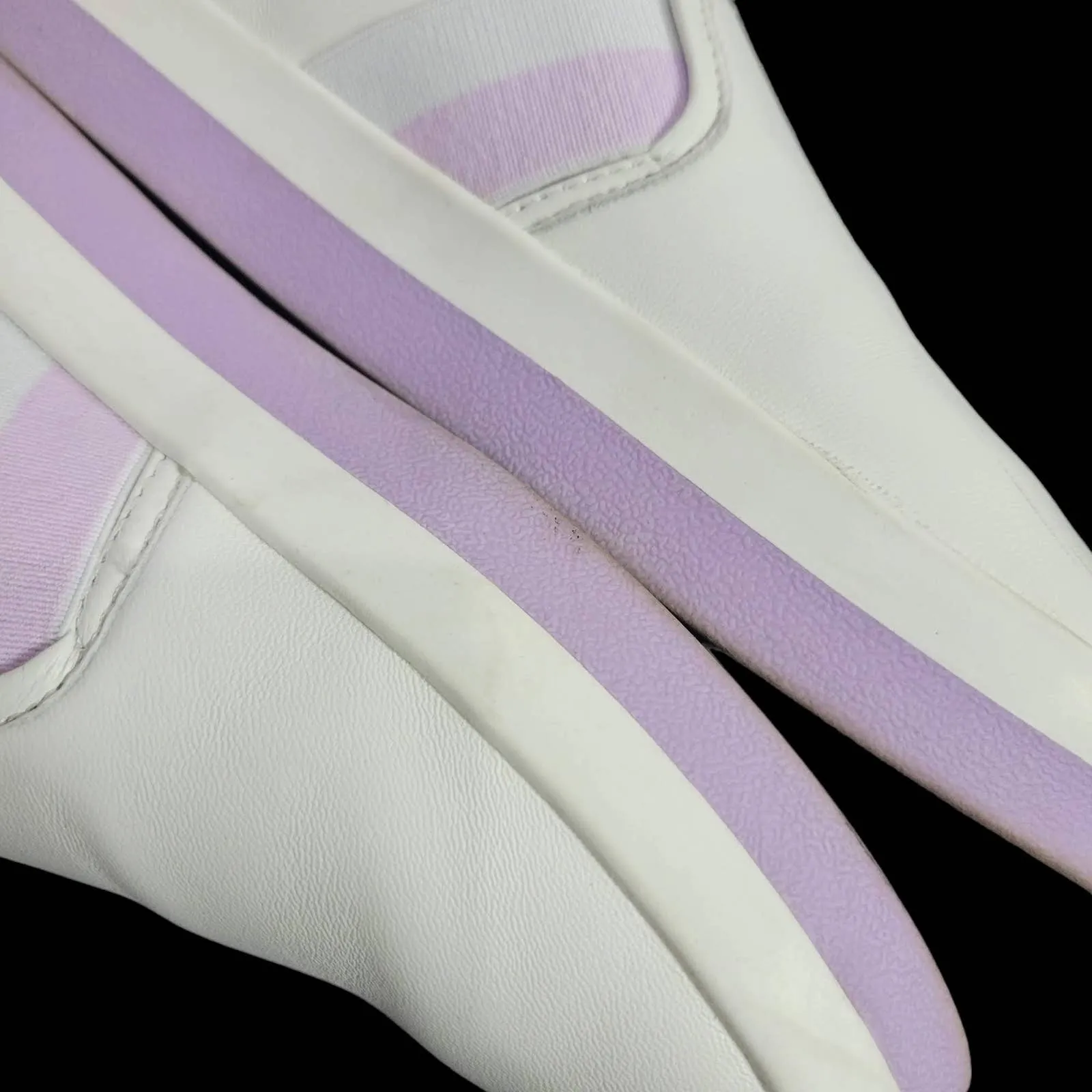 Kate Spade Sandy Sneakers Leather White Lilac Purple Laceless Slip On Size 5.5