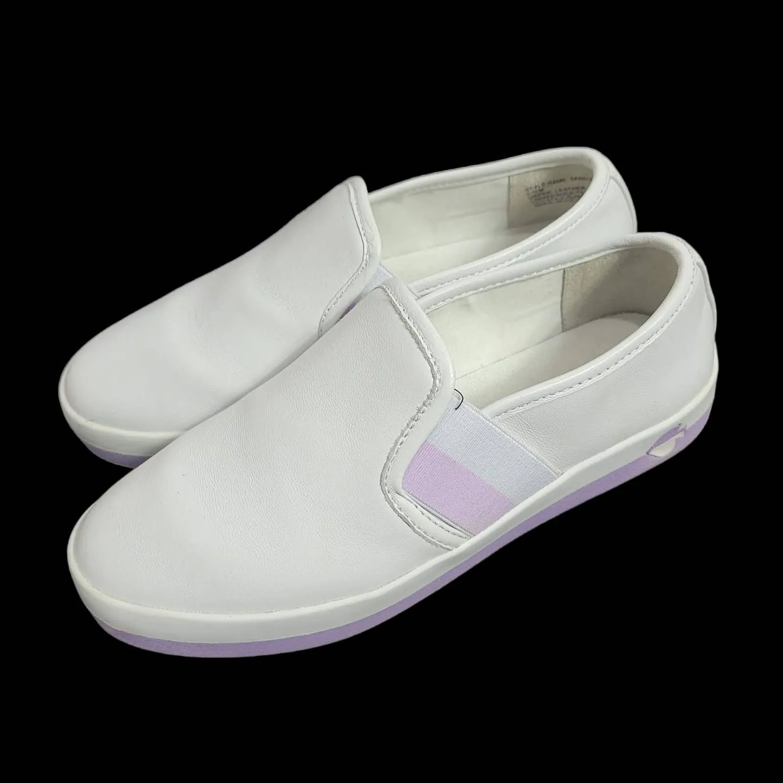 Kate Spade Sandy Sneakers Leather White Lilac Purple Laceless Slip On Size 5.5