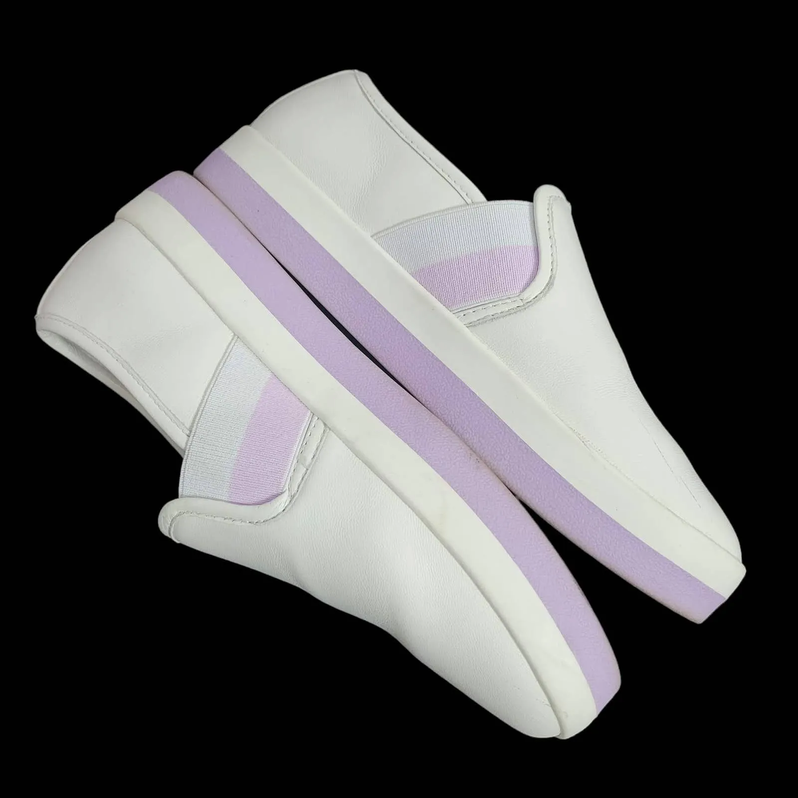 Kate Spade Sandy Sneakers Leather White Lilac Purple Laceless Slip On Size 5.5