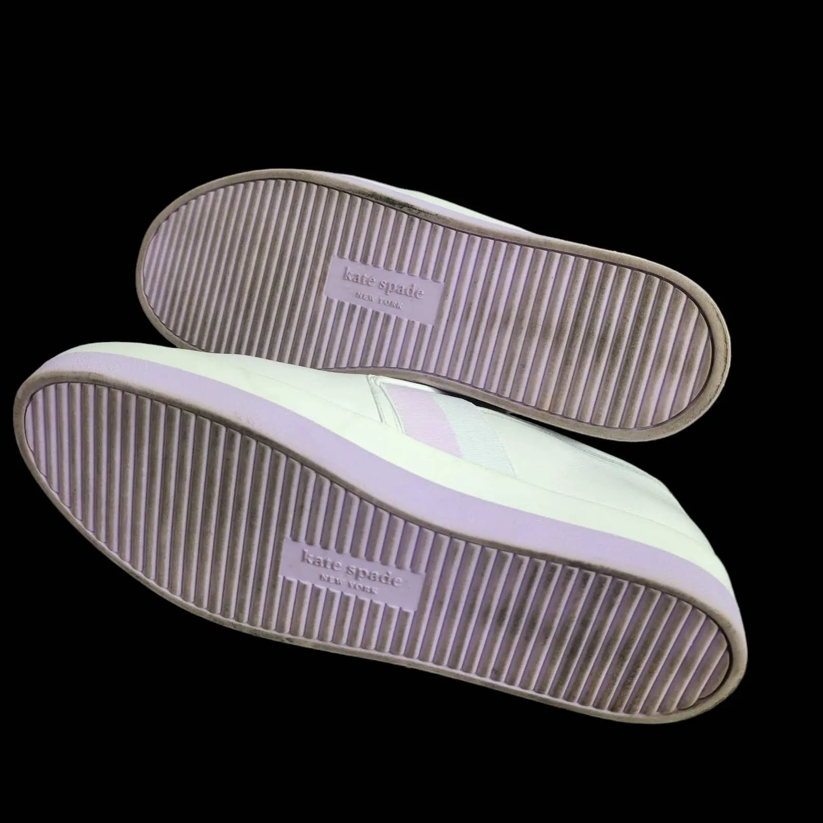 Kate Spade Sandy Sneakers Leather White Lilac Purple Laceless Slip On Size 5.5