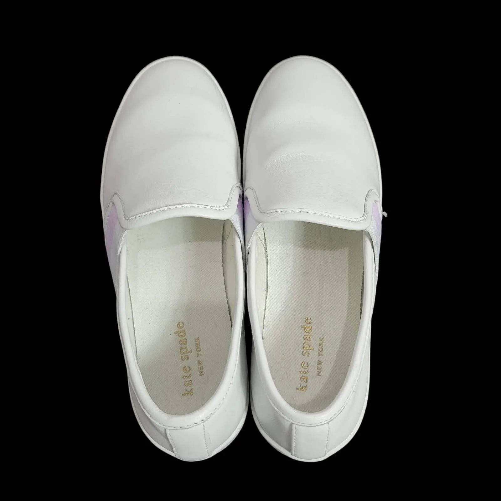 Kate Spade Sandy Sneakers Leather White Lilac Purple Laceless Slip On Size 5.5