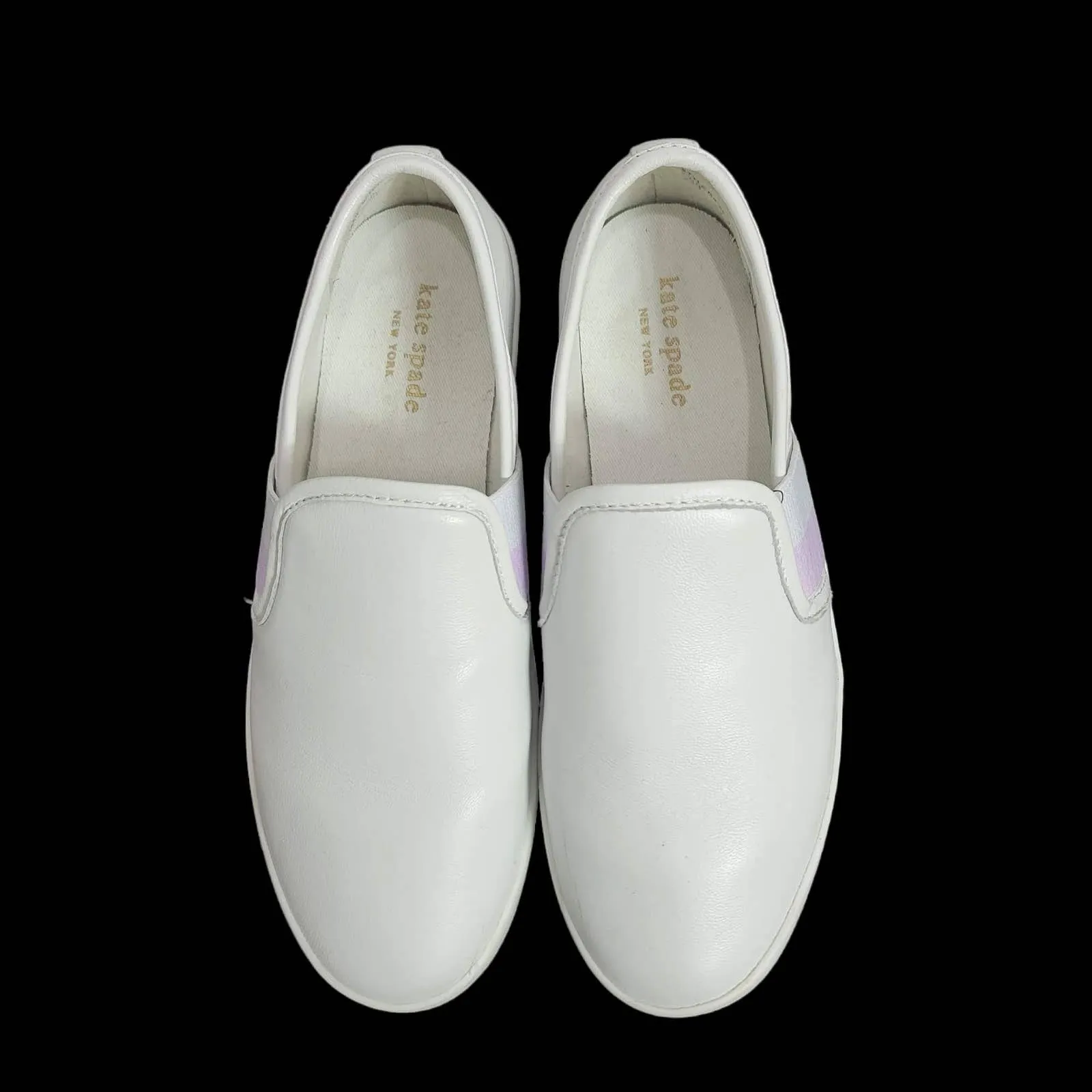 Kate Spade Sandy Sneakers Leather White Lilac Purple Laceless Slip On Size 5.5
