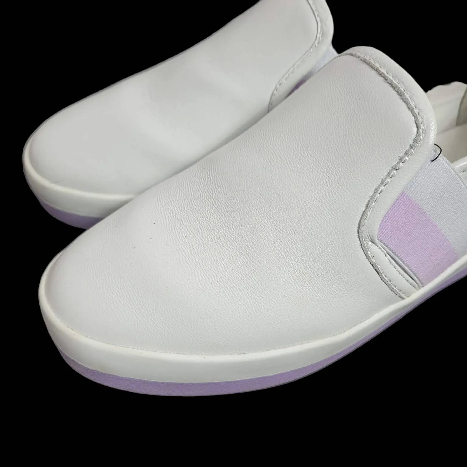 Kate Spade Sandy Sneakers Leather White Lilac Purple Laceless Slip On Size 5.5