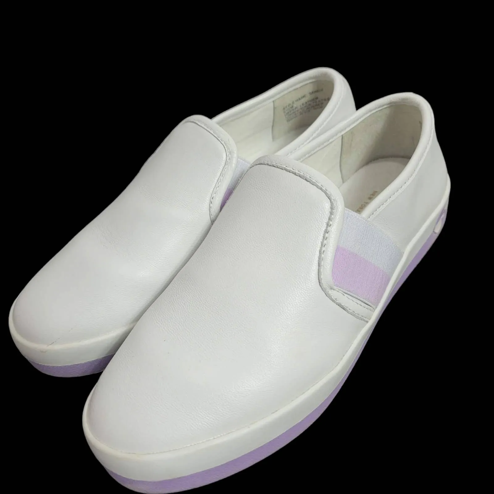 Kate Spade Sandy Sneakers Leather White Lilac Purple Laceless Slip On Size 5.5
