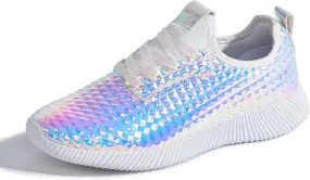 LUCKY STEP Women's Metallic Fashion Sneaker Leatherette Studded Jogger Lightweight Casual Walking Shoes
