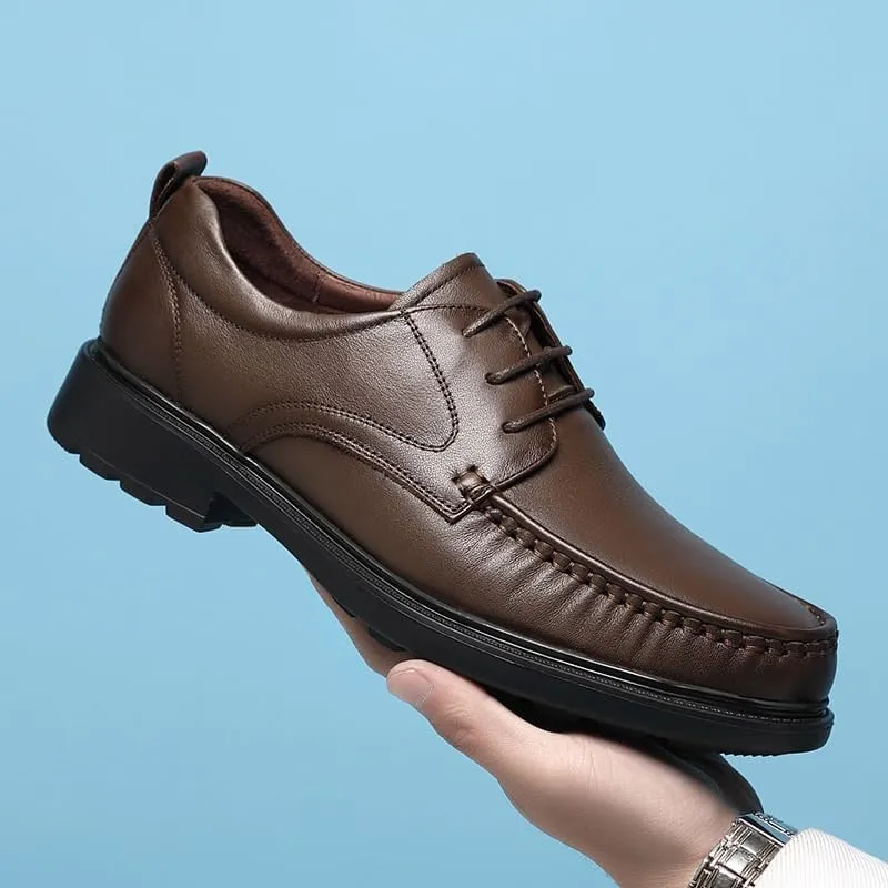 Men's Genuine Leather Lace Up Platform Oxfords Business Derby Classic Lace-Up Tuxedo Shoes Casual Work Shoes