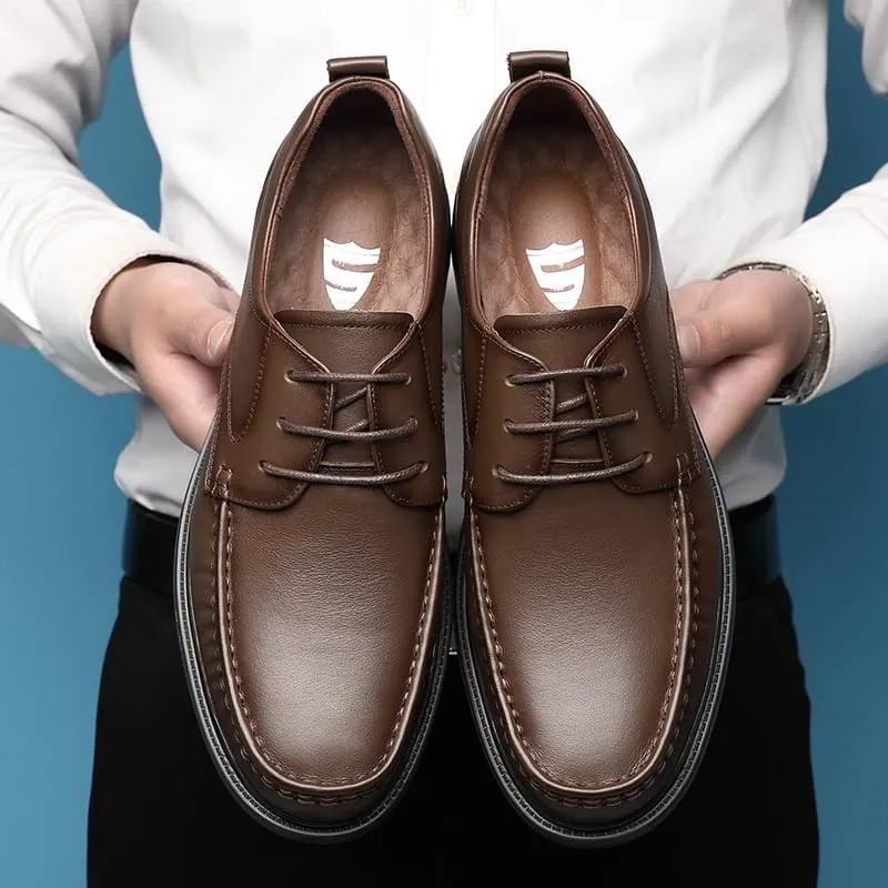 Men's Genuine Leather Lace Up Platform Oxfords Business Derby Classic Lace-Up Tuxedo Shoes Casual Work Shoes