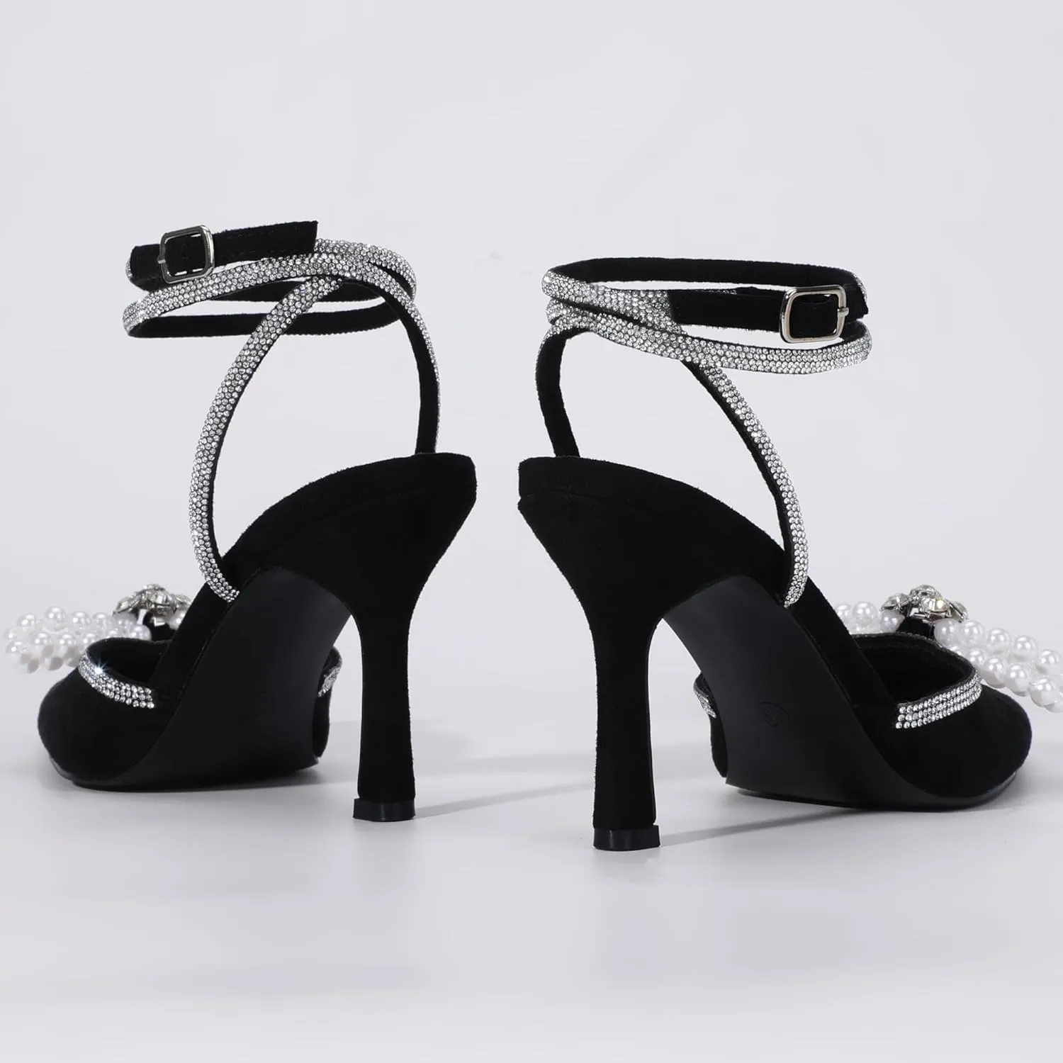 Mofri ShowHow Womens Wedding High Heels Slingback Stiletto Heels Closed Pointed Toe Strappy Heels Ankle Strap Pumps Rhinestone Pearl Bow Heels Bridal Party Wedding Dress Shoes