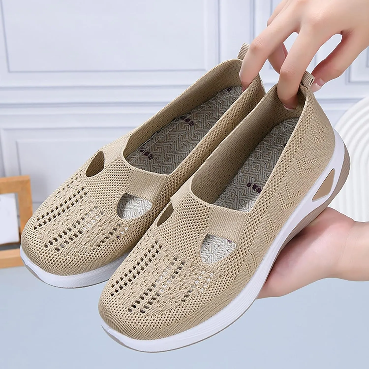 Orthopedic Shoes for Women 2025 New Women's Woven Non Slip Work Shoes Women Wide Feet Casual Slip On Shoes Black Platform Sneaker Slip On Tennis Shoe White Loafers