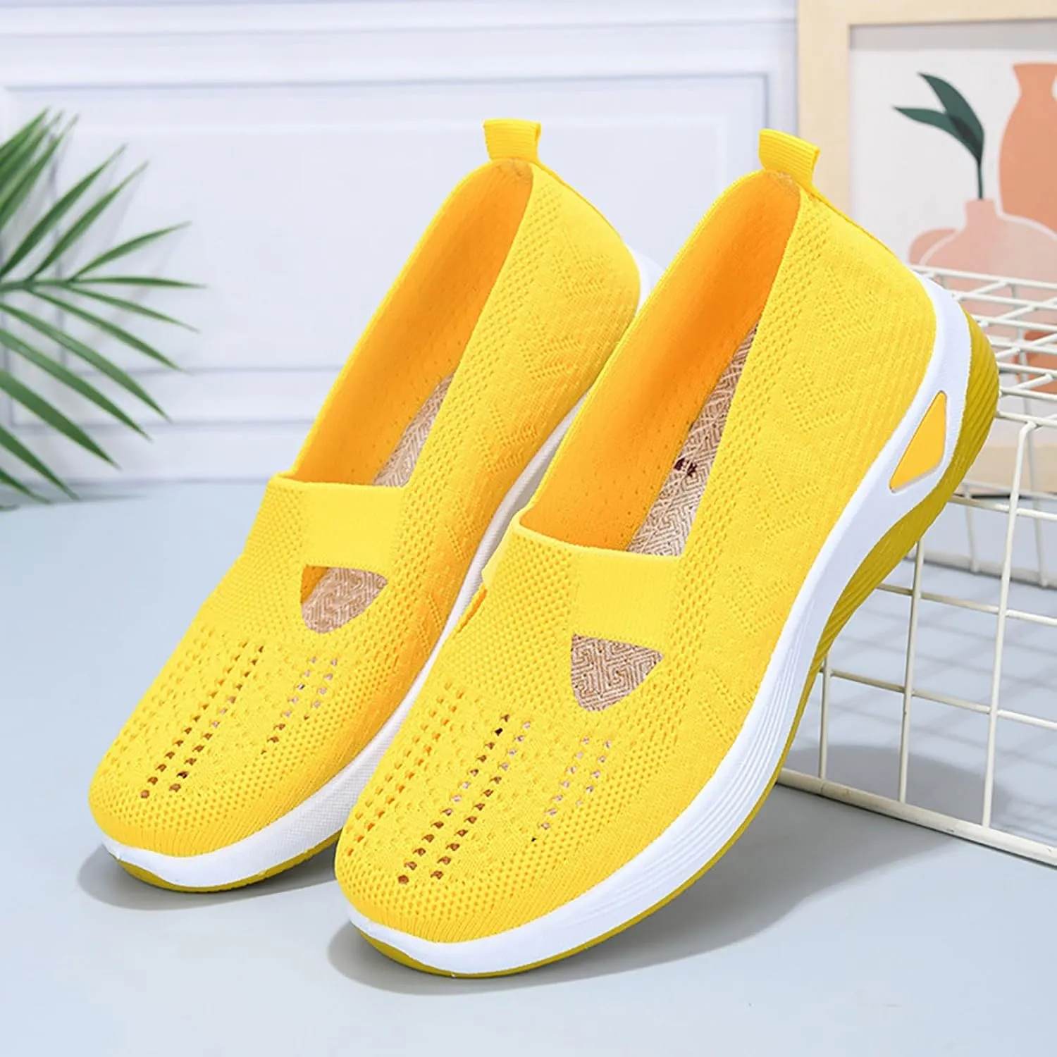 Orthopedic Shoes for Women 2025 New Women's Woven Non Slip Work Shoes Women Wide Feet Casual Slip On Shoes Black Platform Sneaker Slip On Tennis Shoe White Loafers