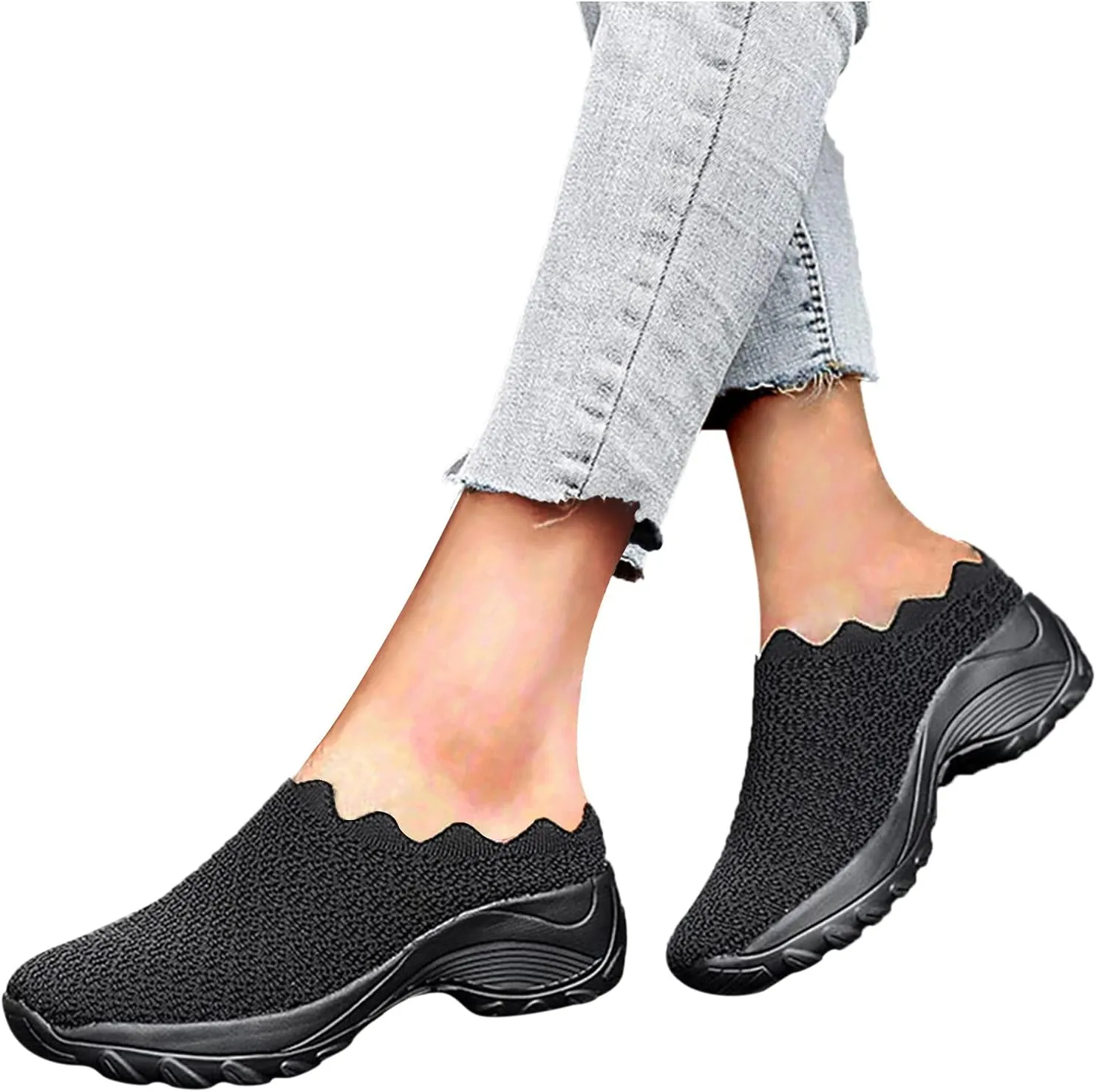 Slip On Shoes for Women Summer Fashion Wedge Shoes Breathable Fly Woven Mesh Shoes Arch Support Shoes