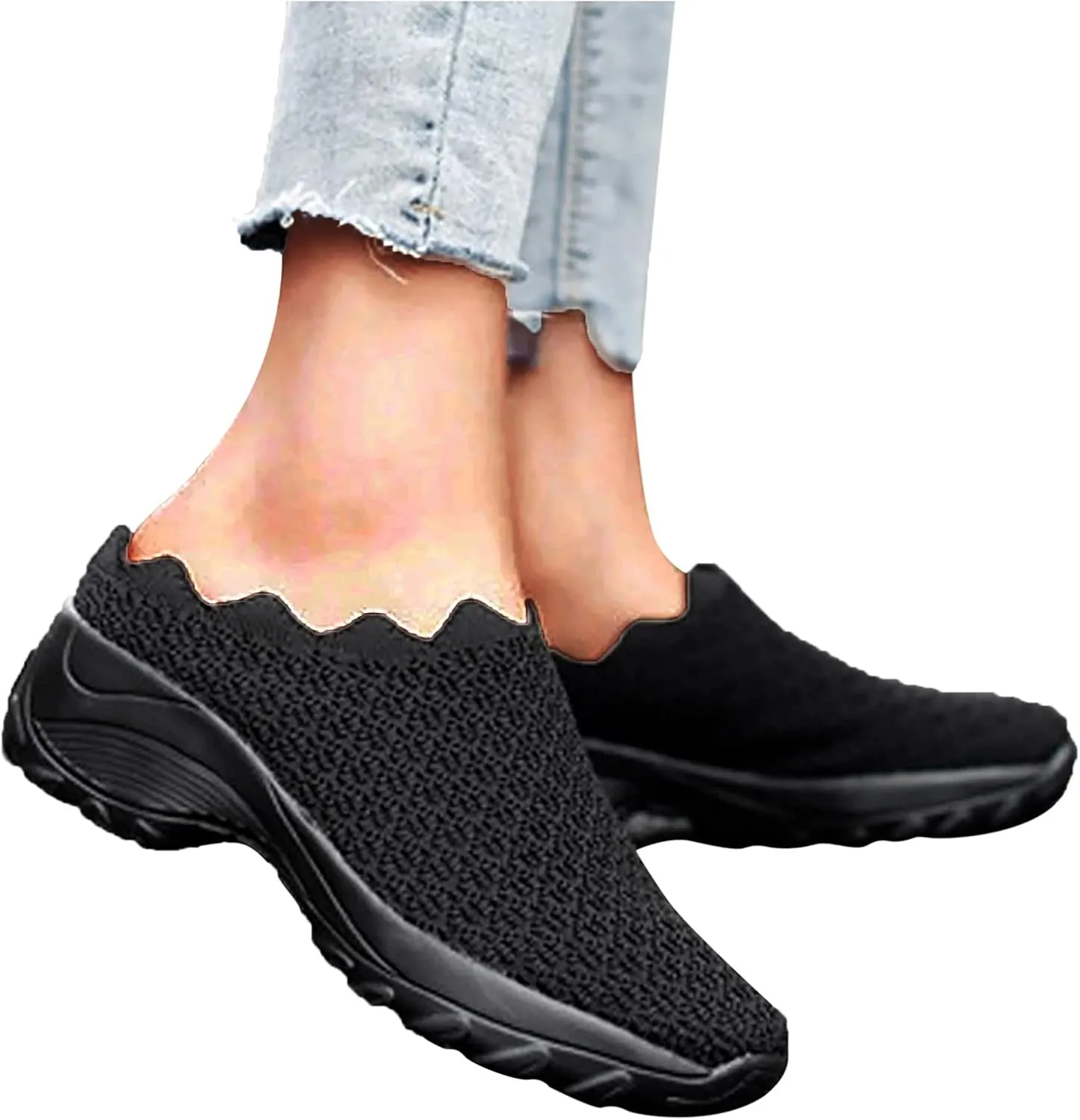 Slip On Shoes for Women Summer Fashion Wedge Shoes Breathable Fly Woven Mesh Shoes Arch Support Shoes