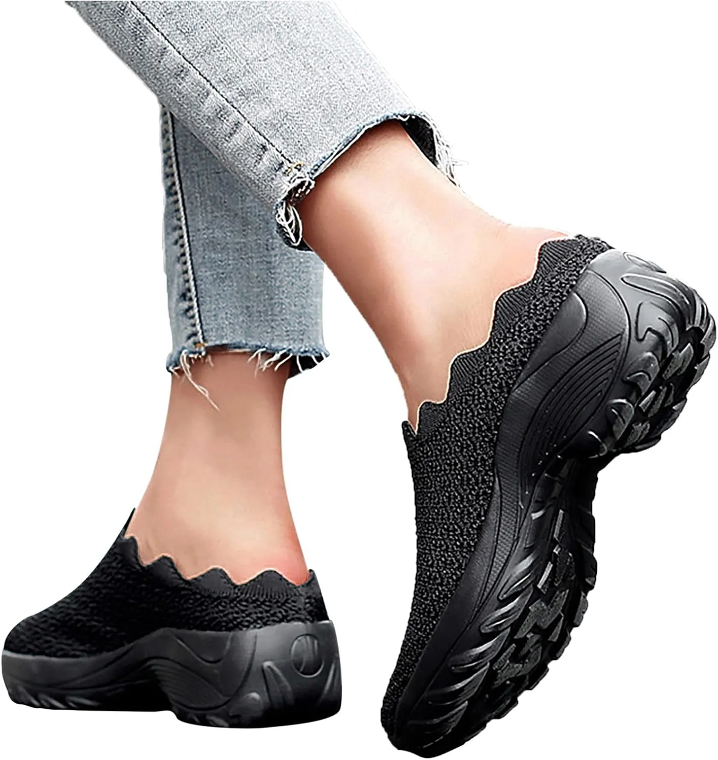 Slip On Shoes for Women Summer Fashion Wedge Shoes Breathable Fly Woven Mesh Shoes Arch Support Shoes