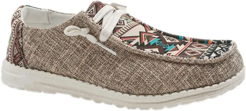Women's Comfortable Aztec Print Lace-up Loafers Orthopedic Wide Width Slip-On Sneakers Lightweight Arch Support Boat Shoes