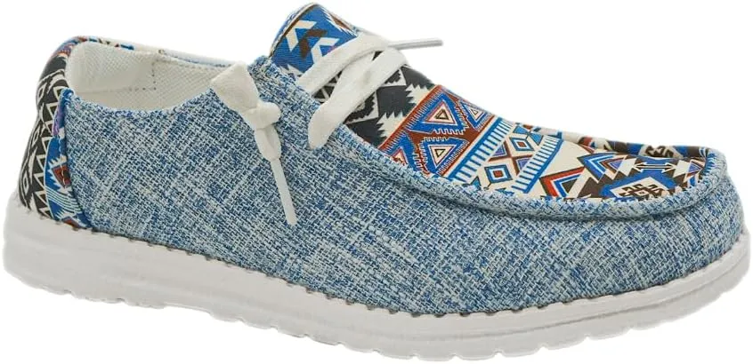 Women's Comfortable Aztec Print Lace-up Loafers Orthopedic Wide Width Slip-On Sneakers Lightweight Arch Support Boat Shoes