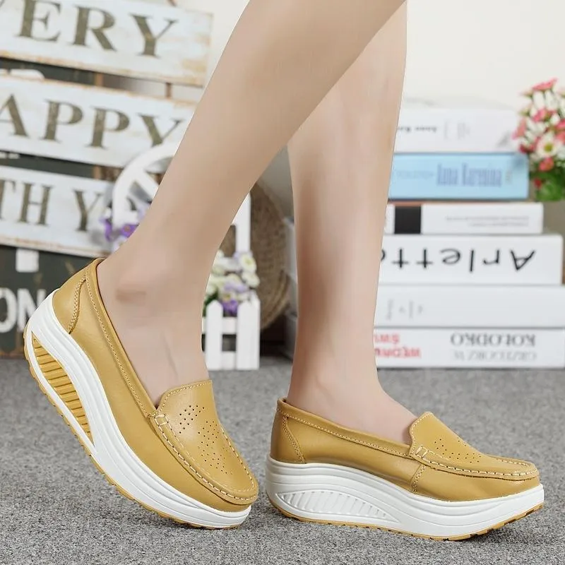 Women's platform wedge slip on nursing working loafers shoes