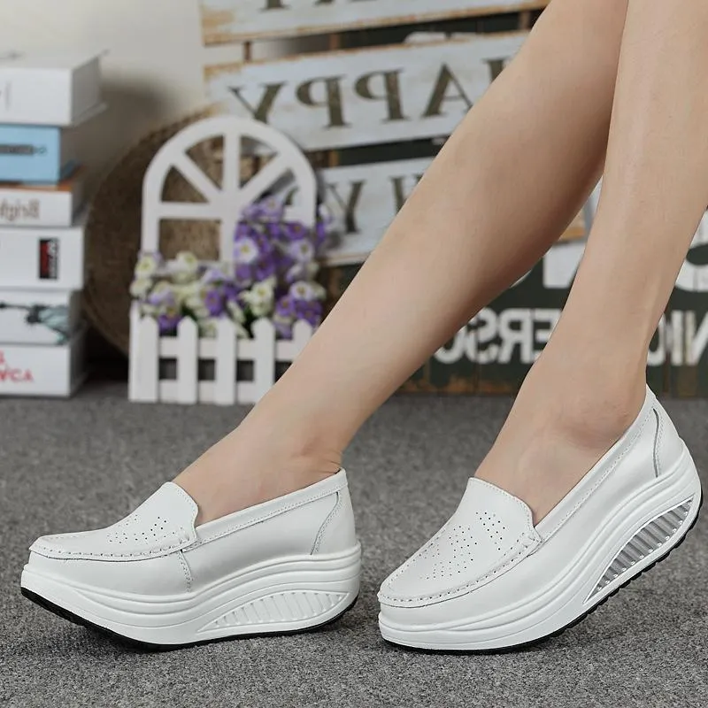 Women's platform wedge slip on nursing working loafers shoes