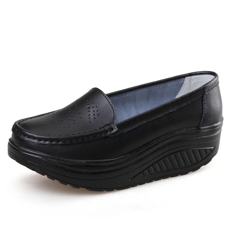 Women's platform wedge slip on nursing working loafers shoes