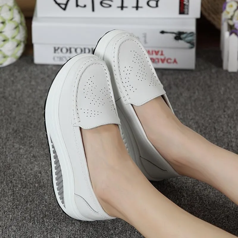 Women's platform wedge slip on nursing working loafers shoes