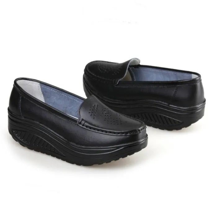 Women's platform wedge slip on nursing working loafers shoes