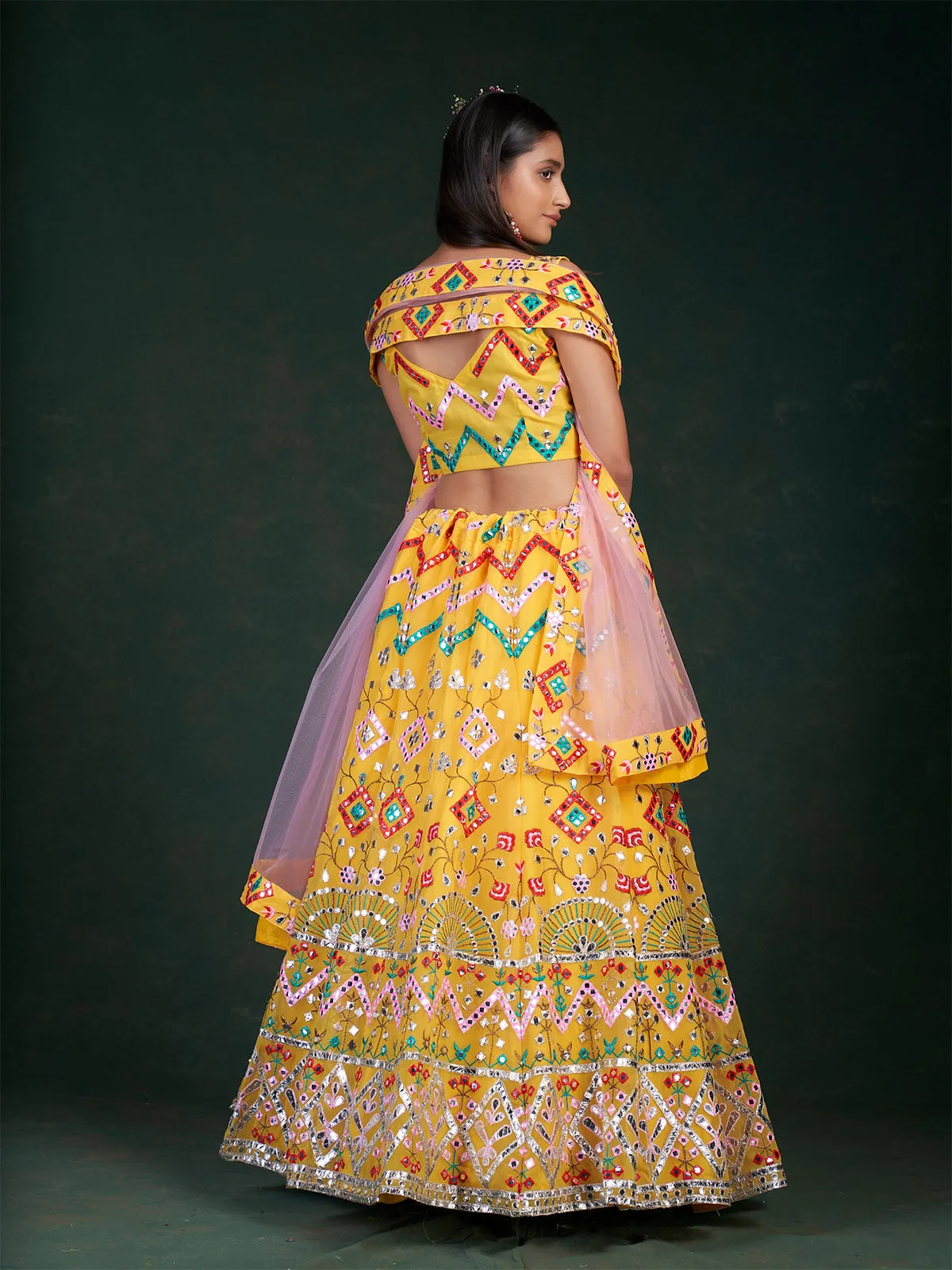 Yellow Embroidered Bridal Semi Stitched Lehenga With  Unstitched Blouse