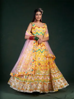 Yellow Embroidered Bridal Semi Stitched Lehenga With  Unstitched Blouse